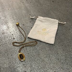 Kendra Scott Adjustable Long Necklace with Antiqued Black Pendant and Crystals